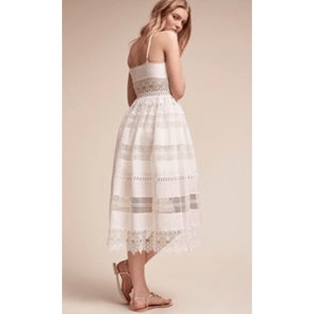 Anthropology BHLDN Marigny Lace Dress Ivory ALine Midi Spaghetti Strap Wedding M